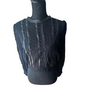 Express Black Faux Leather & Lace Long Sleeve Top – Size XS